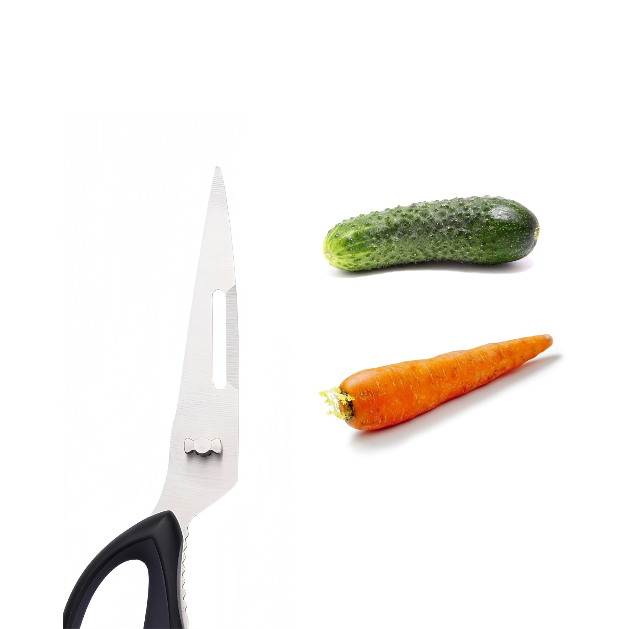 Once separated, one half of the scissors reveals a hidden vegetable peeler